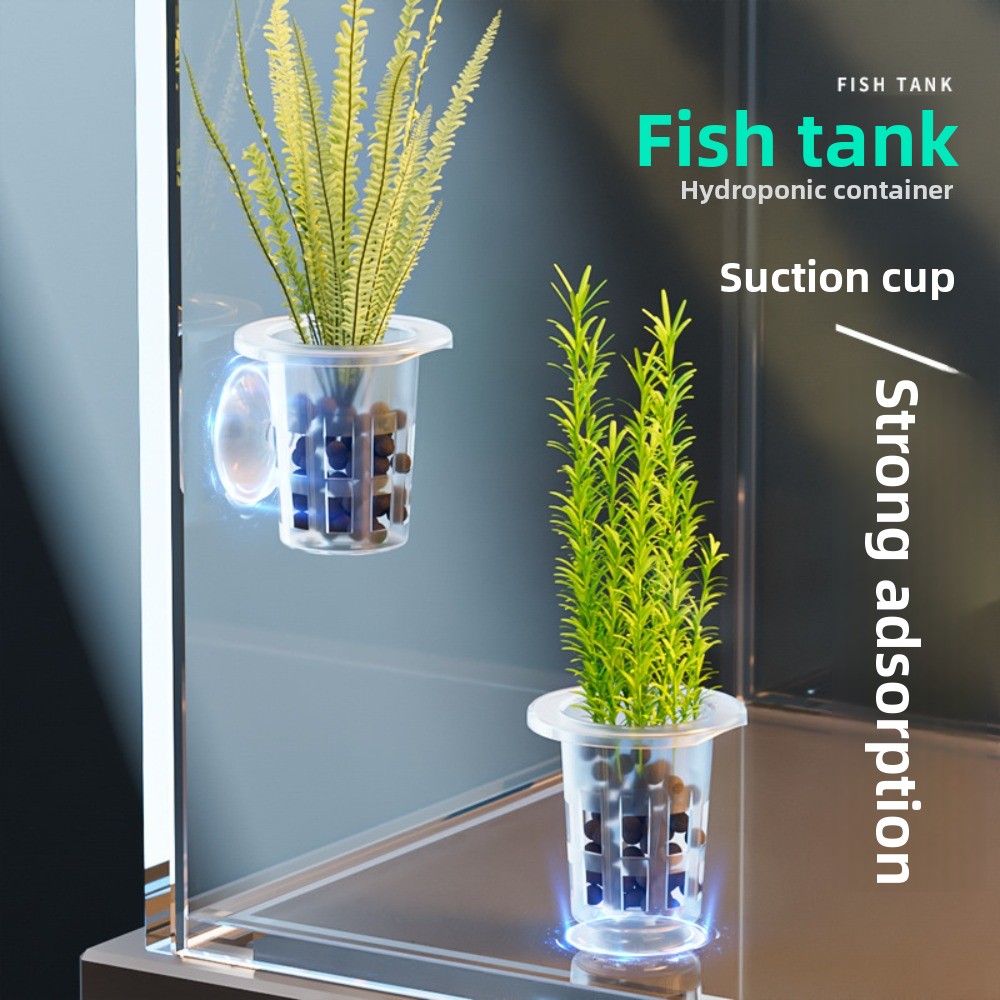Hydroponic Grow Pod - กระถางปลูกพืชแบบไฮโดรโปนิกส์ใส 10 ชิ้น พร้อมฐานดูดติดผนัง สำหรับปลูกหญ้าในน้ำ กระถางปลูกต้นไม้ในตู้ปลา