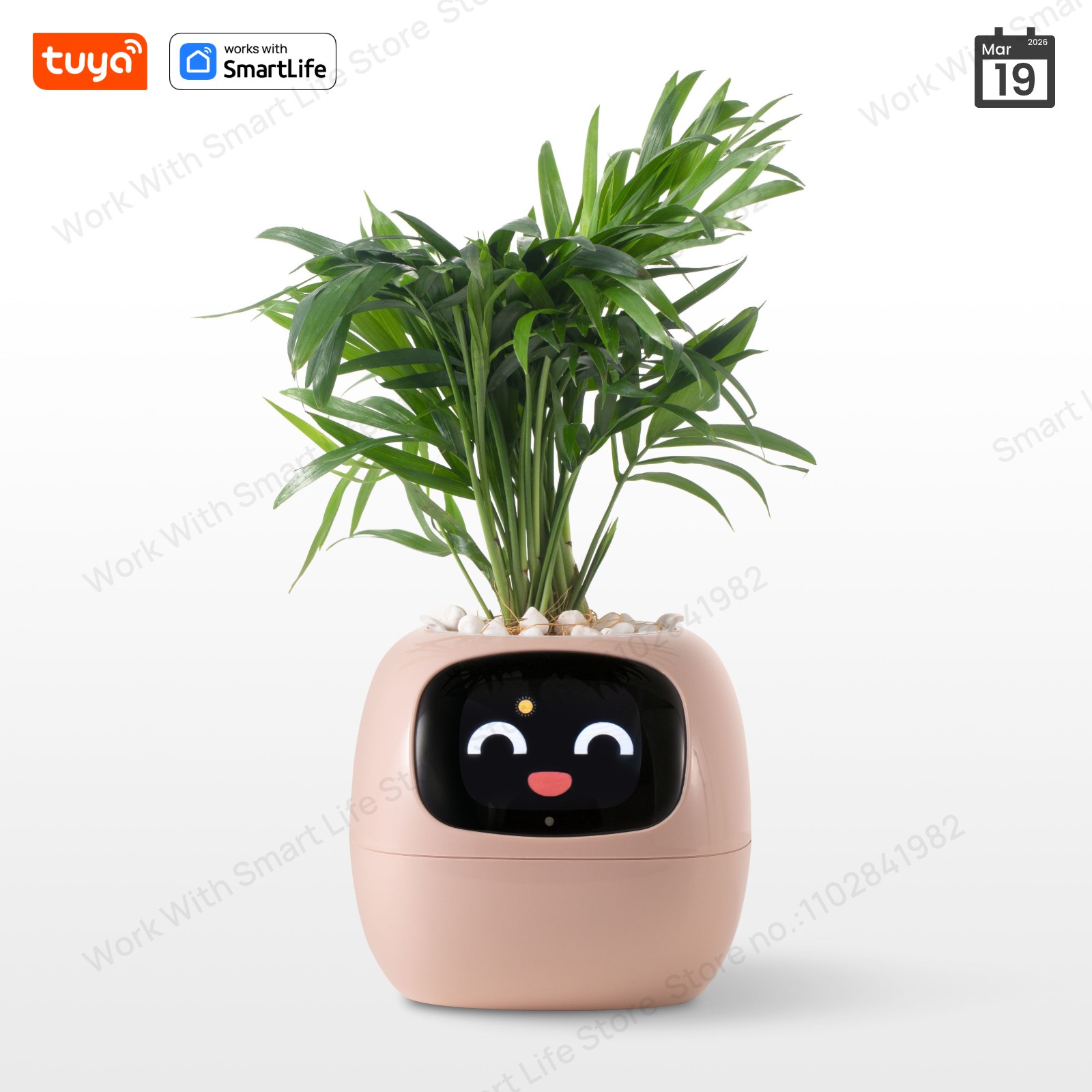 Smart Pot - Pink Tuya Ivy Smart Planter สนุกไม่รู้จบในการแสดงสีหน้าต่างๆมากกว่า49รายการเซ็นเซอร์อัจฉริยะ7ตัวและชิป