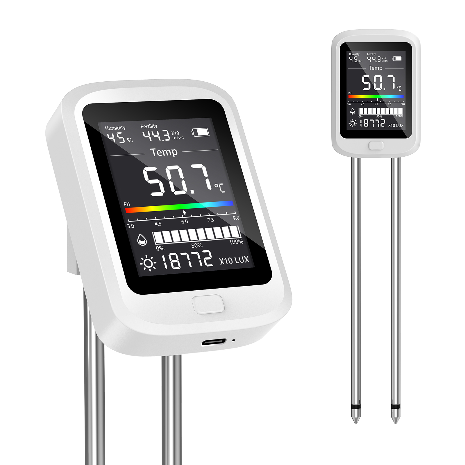 Plant Monitor - เครื่องวัดความชื้นในดิน 6-in-1, เครื่องวัดความชื้นสำหรับพืช พร้อมวัดความชื้นในดิน, ค่า pH,
