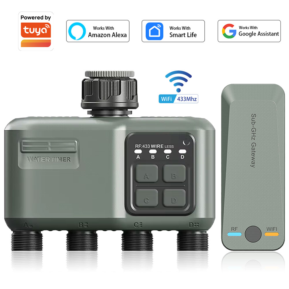 Garden Camera - ตัวตั้งเวลาควบคุมการรดน้ำแบบตั้งโปรแกรมได้ 4 ช่อง สำหรับสายยางรดน้ำสวน พร้อมระบบหน่วงเวลาเมื่อมีฝนตก/ระบบรดน้ำอัตโนมัติ ระบบชลประทานแบบดิจิตอลสำหรับสนามหญ้า