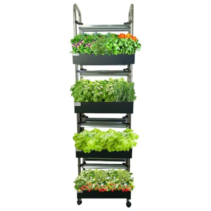Smart Garden System - ระบบปลูกพืชไฮโดรโปนิกส์ในร่ม: สวนแนวตั้งพร้อมไฟอัจฉริยะแบบเต็มสเปกตรัม ระบบหมุนเวียนน้ำอัตโนมัติ โครงอะลูมิเนียมสีขาว