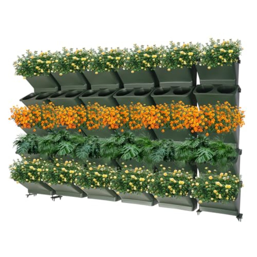 Self Watering Planter - กระถางปลูกต้นไม้ติดผนังแนวตั้งสำหรับระเบียงและสวน ผลิตจากผ้าทนทาน สีเทา สามารถวางซ้อนกันได้ พร้อมช่องรดน้ำอัตโนมัติ 60