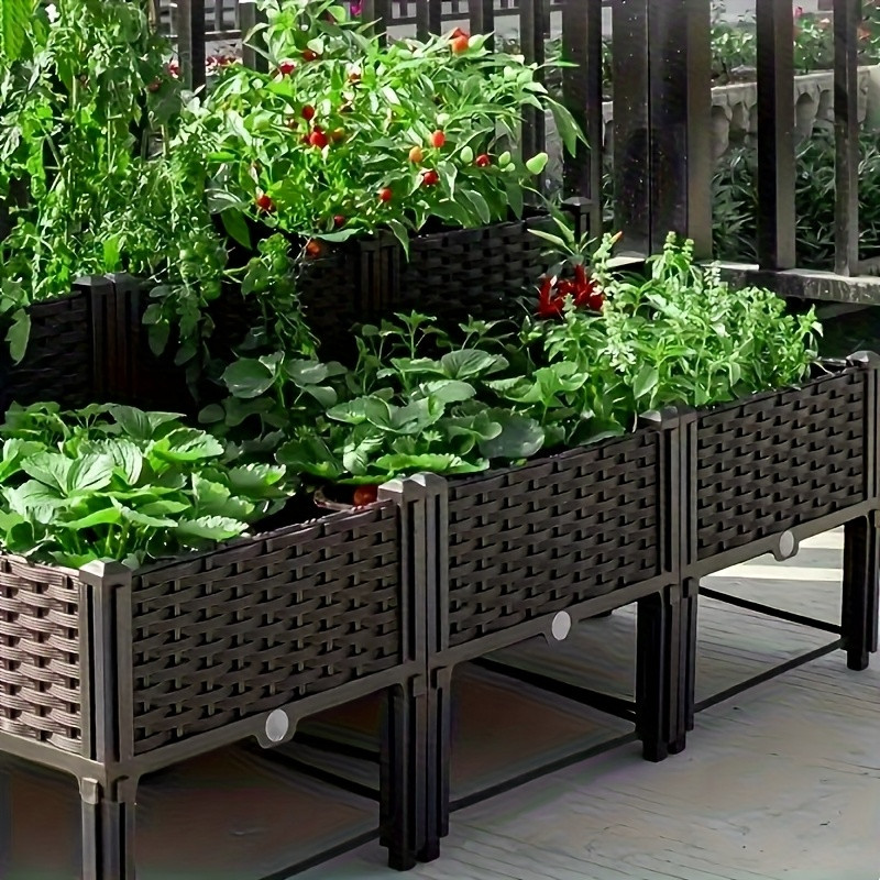 Self Watering Planter - กระถางปลูกต้นไม้ยกพื้นพร้อมระบบรดน้ำอัตโนมัติและรูระบายน้ำ สำหรับปลูกสมุนไพรและผัก เหมาะสำหรับสวน ระเบียง และลานบ้าน (2