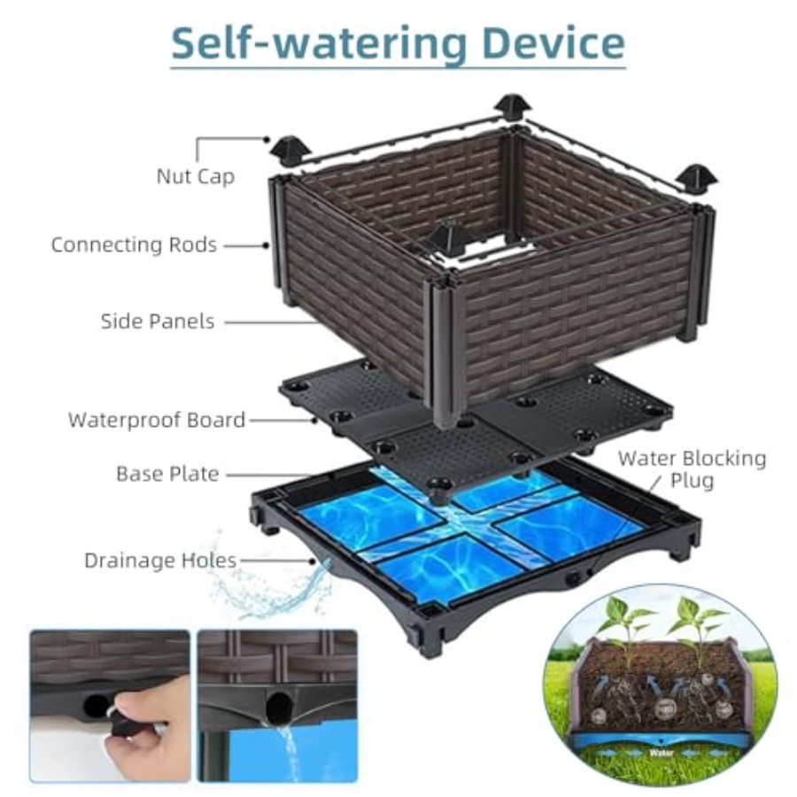 กล่องปลูกต้นไม้แบบยกสูงพร้อมระ - Self Watering Planter บทวิจารณ์และราคา